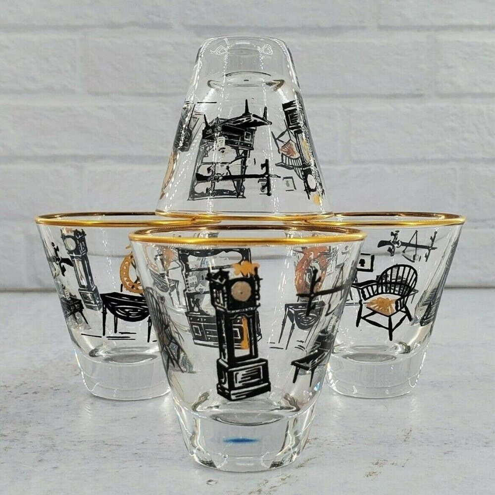 Vintage MCM Set of Four 4 Libbey Curio Line Shot Bar Glasses Mid Century Barware
